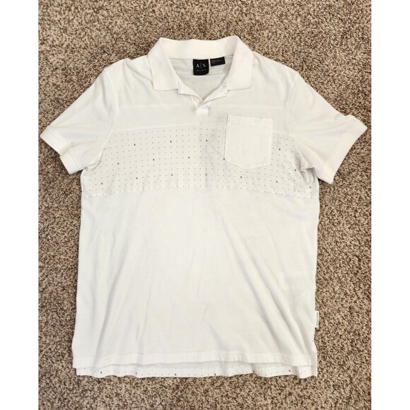 Armani Exchange A|X Shirt Men's Large White Short Sleeve Pocket Polo Logo Print - Picture 1 of 6